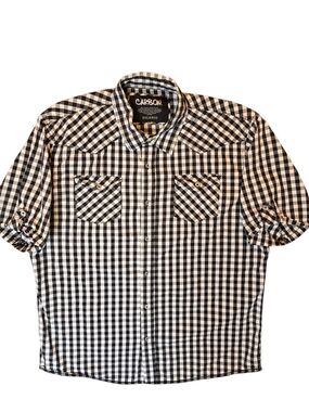 Carbon Mens Button Up Shirt XXL Black White Gingham Grunge Streetwear Preppy